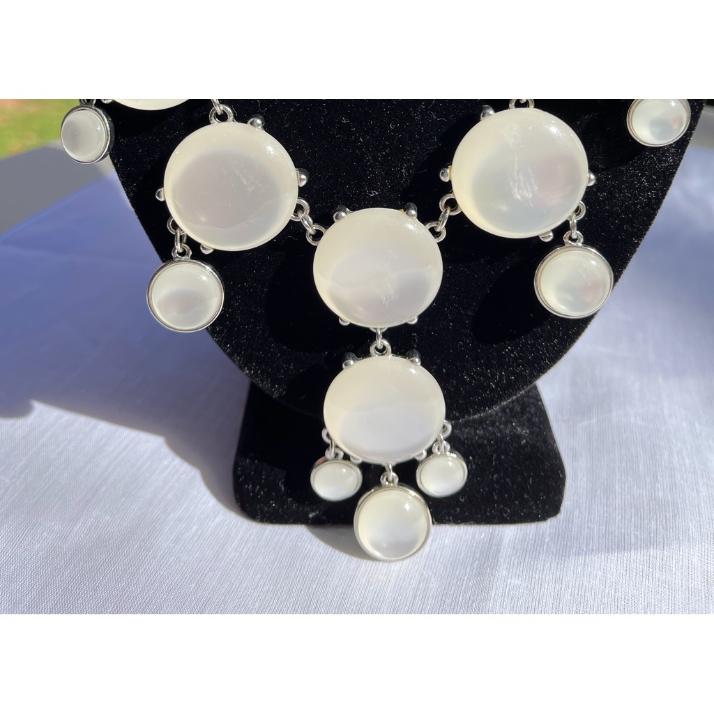 Moonstone Statement Necklace. Opaque Stones, Sturdy Chain
